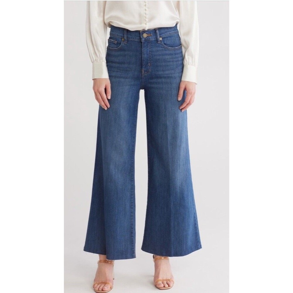 FRAME Le Palazzo Crop Jeans Women’s 28 Majesty Blue Wide Leg Raw Hem
